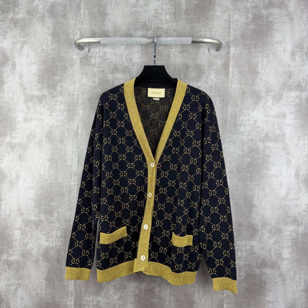 🚩steal authentic Gucci Black and Gold Cardigan Sweater